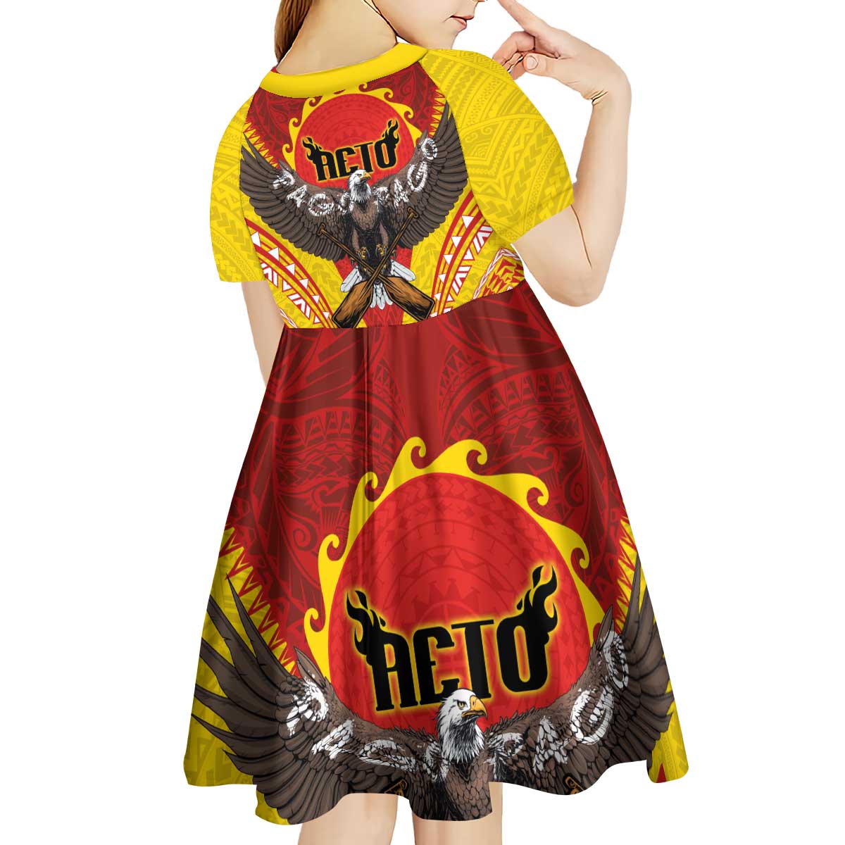American Samoa Fautasi Race Kid Short Sleeve Dress Pago Pago-Aeto Samoan Tattoo and Eagle LT03 - Polynesian Pride