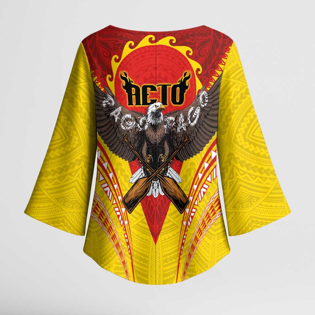American Samoa Fautasi Race Kimono Sleeve Blouse Pago Pago-Aeto Samoan Tattoo and Eagle