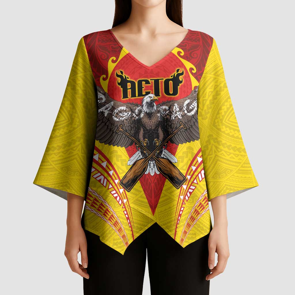 American Samoa Fautasi Race Kimono Sleeve Blouse Pago Pago-Aeto Samoan Tattoo and Eagle