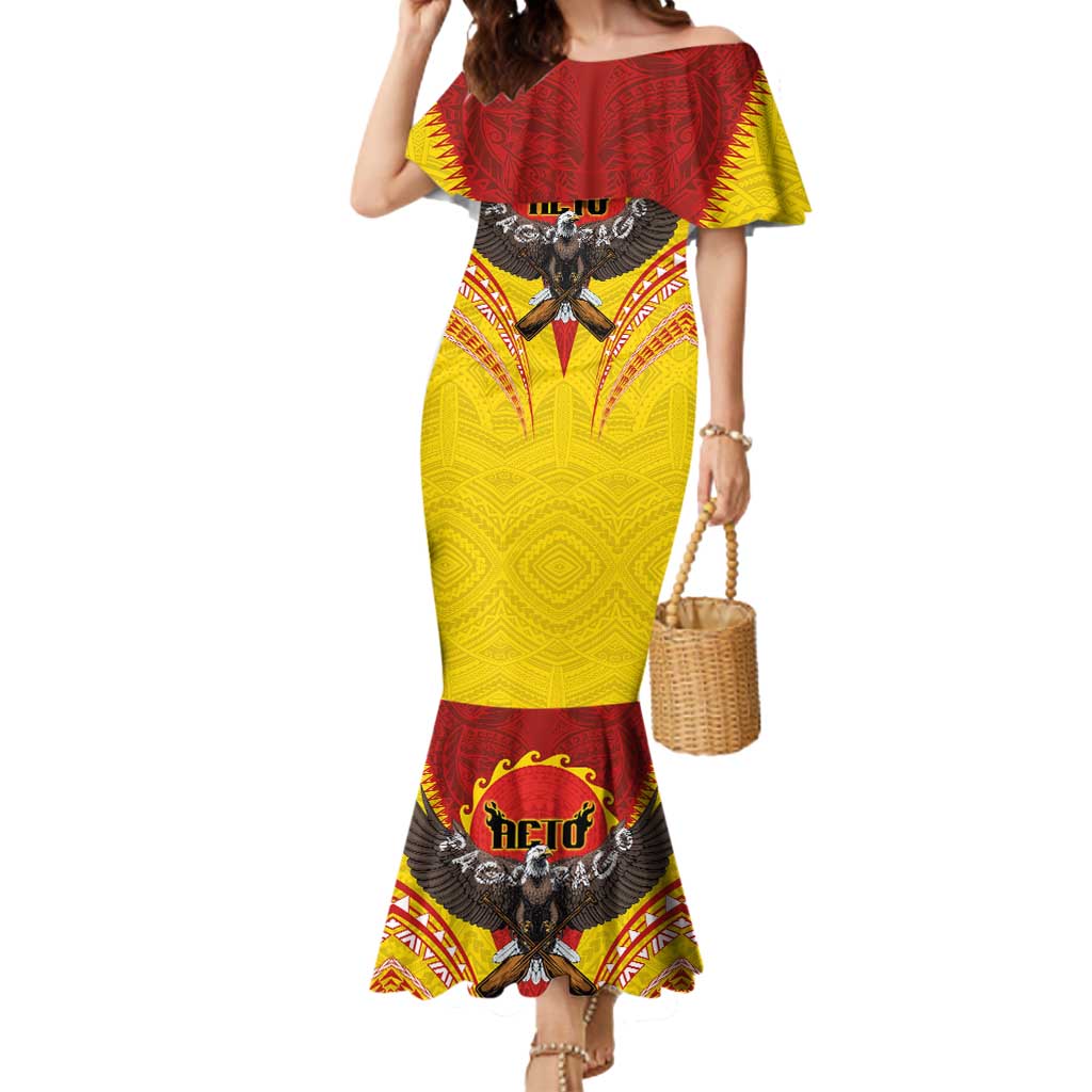American Samoa Fautasi Race Mermaid Dress Pago Pago-Aeto Samoan Tattoo and Eagle LT03 Women Yellow - Polynesian Pride