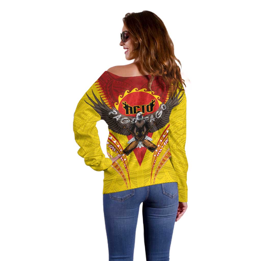 American Samoa Fautasi Race Off Shoulder Sweater Pago Pago-Aeto Samoan Tattoo and Eagle