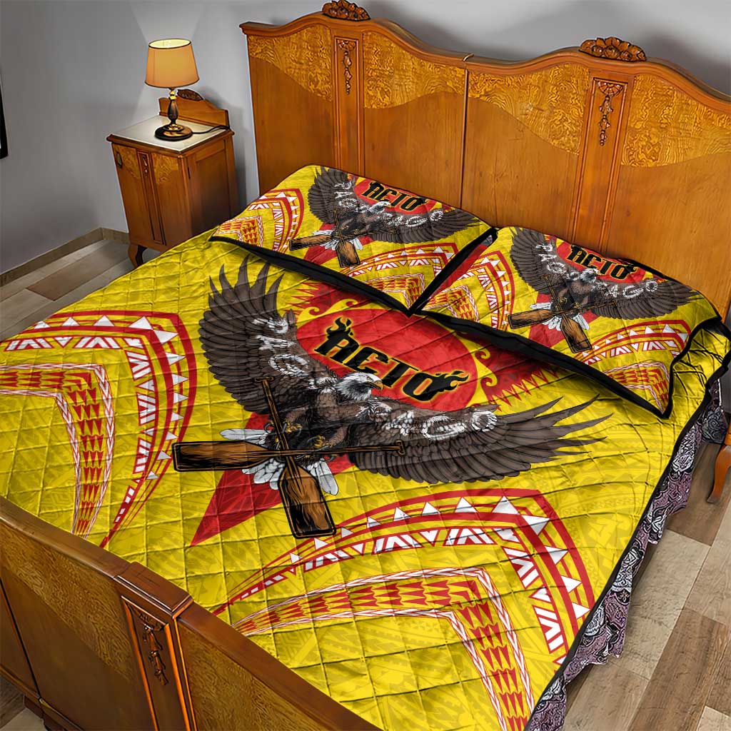 American Samoa Fautasi Race Quilt Bed Set Pago Pago-Aeto Samoan Tattoo and Eagle