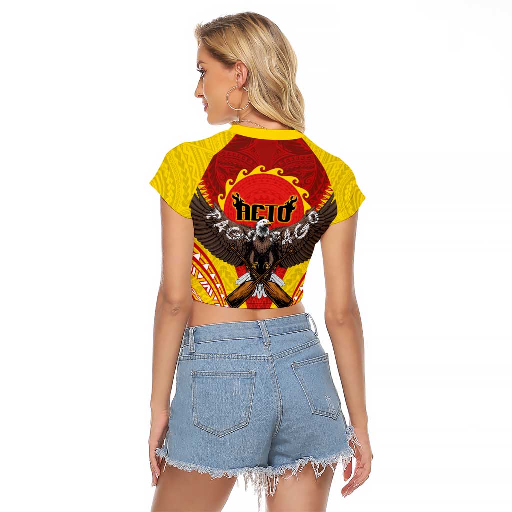 American Samoa Fautasi Race Raglan Cropped T Shirt Pago Pago-Aeto Samoan Tattoo and Eagle