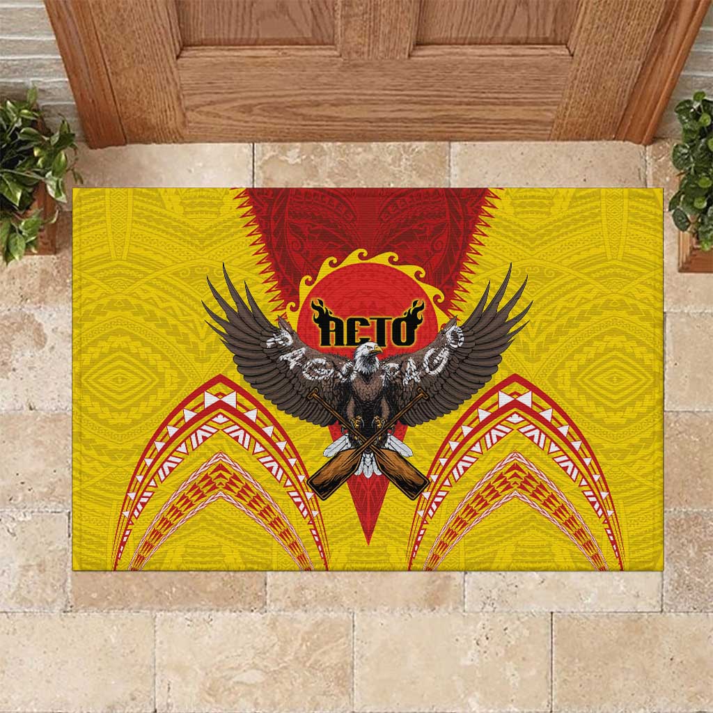 American Samoa Fautasi Race Rubber Doormat Pago Pago-Aeto Samoan Tattoo and Eagle LT03 Yellow - Polynesian Pride