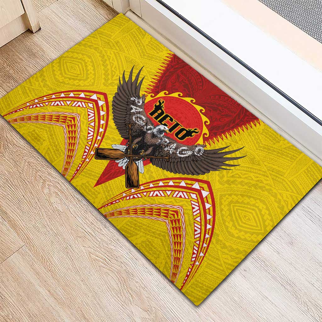 American Samoa Fautasi Race Rubber Doormat Pago Pago-Aeto Samoan Tattoo and Eagle LT03 - Polynesian Pride
