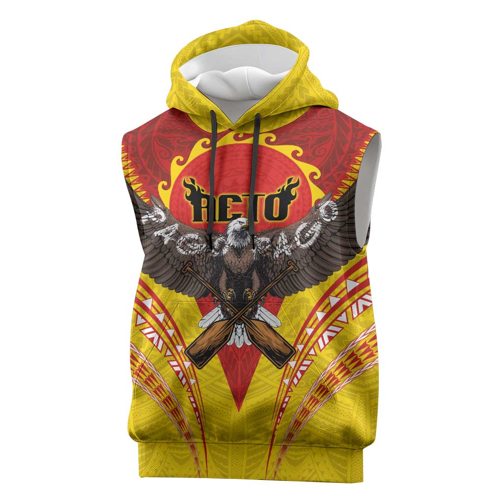 American Samoa Fautasi Race Sleeveless Hoodie Pago Pago-Aeto Samoan Tattoo and Eagle LT03 Yellow - Polynesian Pride