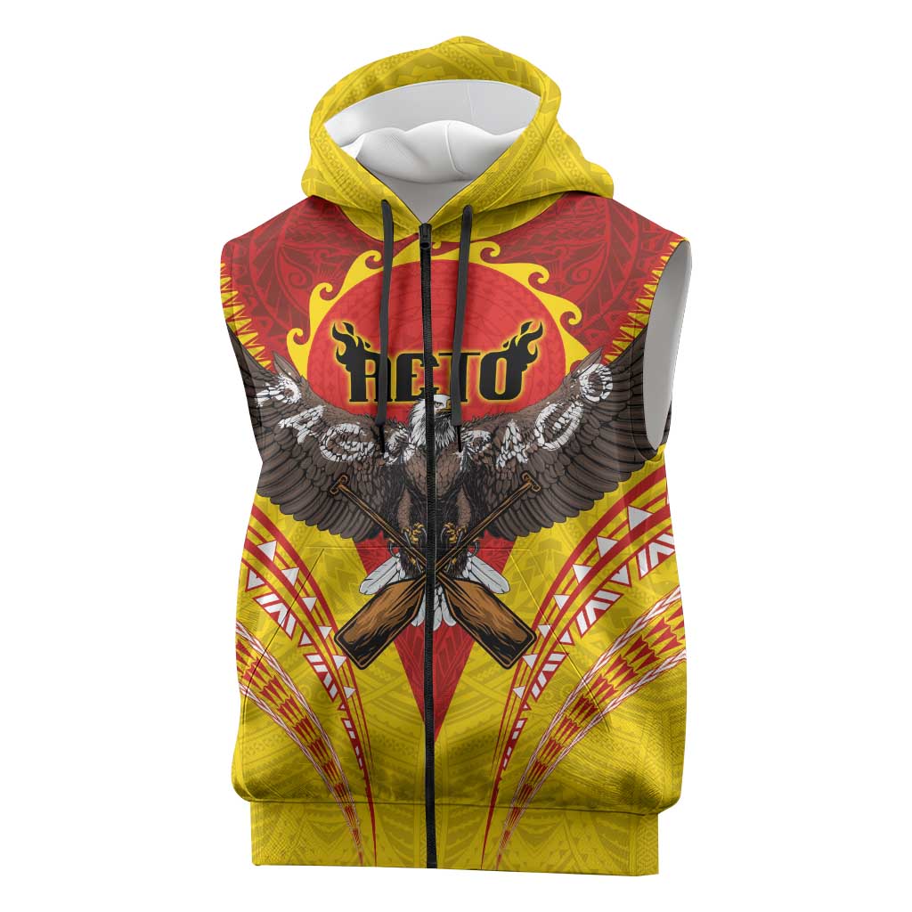 American Samoa Fautasi Race Sleeveless Zip Hoodie Pago Pago-Aeto Samoan Tattoo and Eagle LT03 Yellow - Polynesian Pride