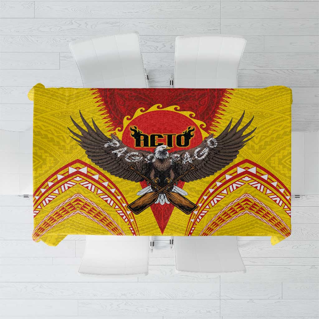 American Samoa Fautasi Race Tablecloth Pago Pago-Aeto Samoan Tattoo and Eagle LT03 Yellow - Polynesian Pride