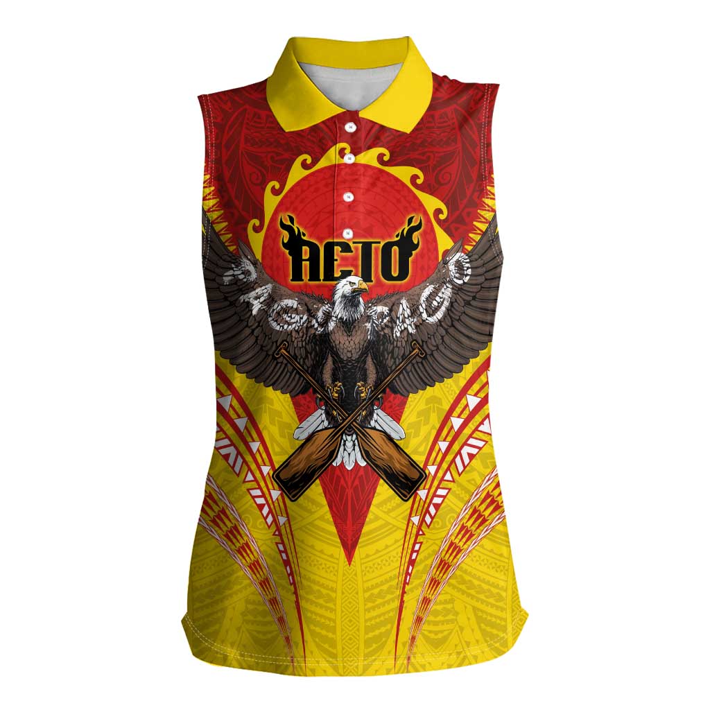 American Samoa Fautasi Race Women Sleeveless Polo Shirt Pago Pago-Aeto Samoan Tattoo and Eagle