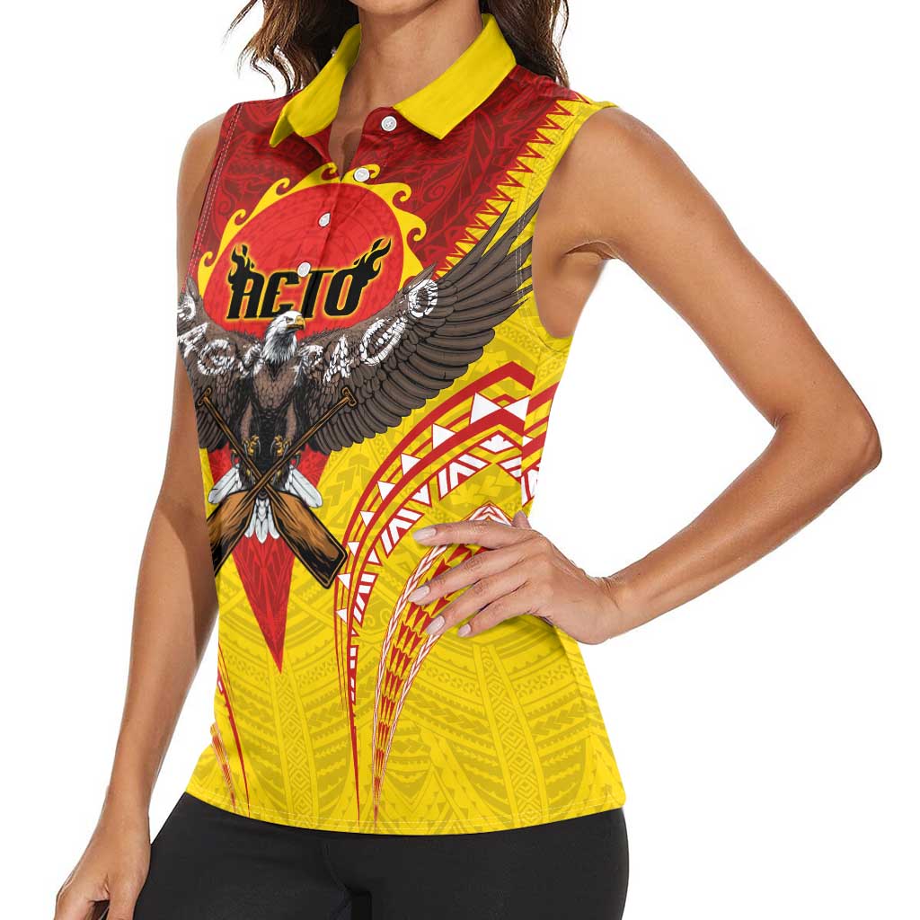 American Samoa Fautasi Race Women Sleeveless Polo Shirt Pago Pago-Aeto Samoan Tattoo and Eagle LT03 - Polynesian Pride