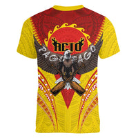 American Samoa Fautasi Race Women V-Neck T-Shirt Pago Pago-Aeto Samoan Tattoo and Eagle LT03 - Polynesian Pride