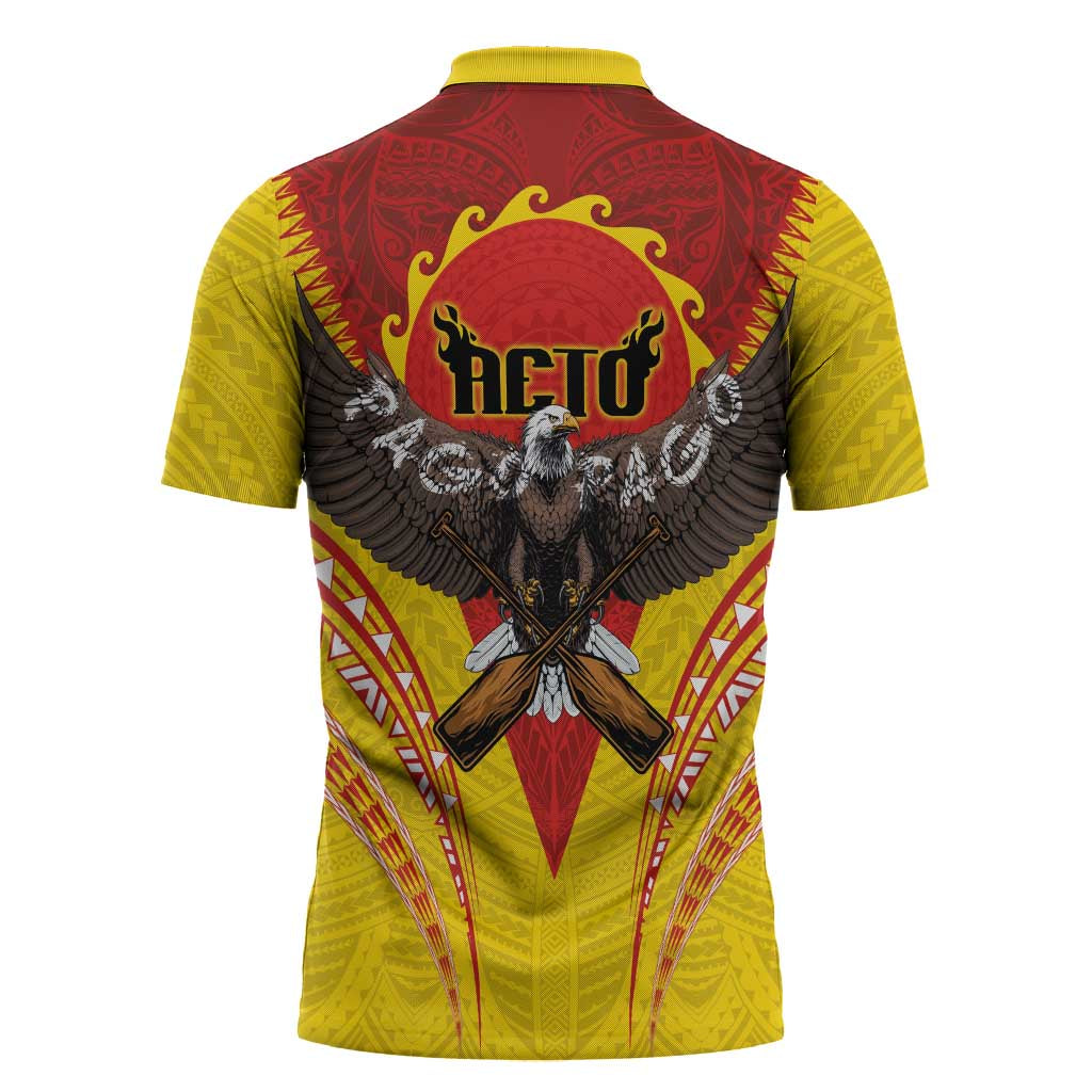 American Samoa Fautasi Race Zipper Polo Shirt Pago Pago-Aeto Samoan Tattoo and Eagle LT03 - Polynesian Pride