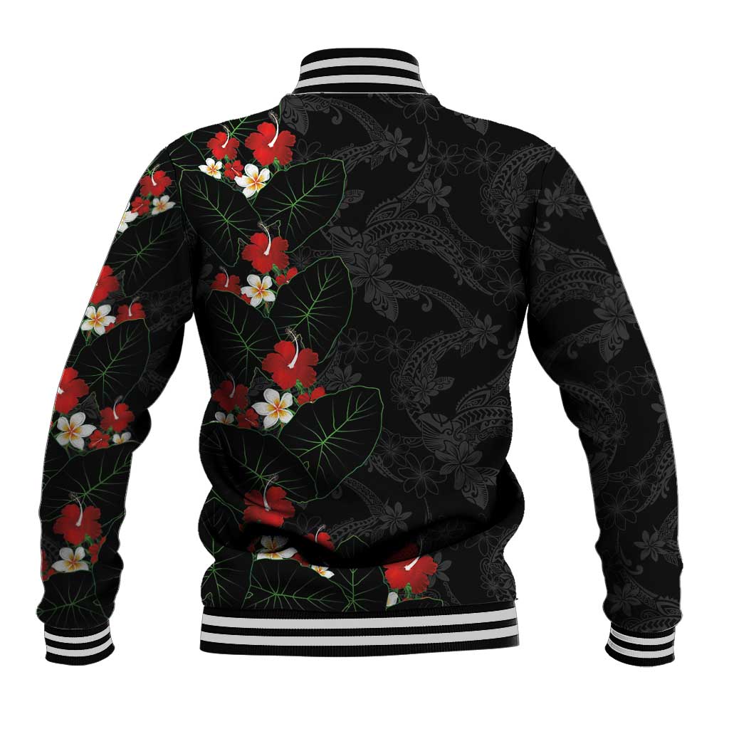 Hawaiian Taro Leaves-Hibiscus and Plumeria Baseball Jacket Floral Tribal Tattoo Motif LT03 - Polynesian Pride