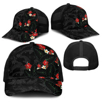 Hawaiian Taro Leaves-Hibiscus and Plumeria Baseball Net Cap Floral Tribal Tattoo Motif LT03 - Polynesian Pride