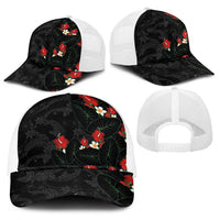 Hawaiian Taro Leaves-Hibiscus and Plumeria Baseball Net Cap Floral Tribal Tattoo Motif LT03 - Polynesian Pride