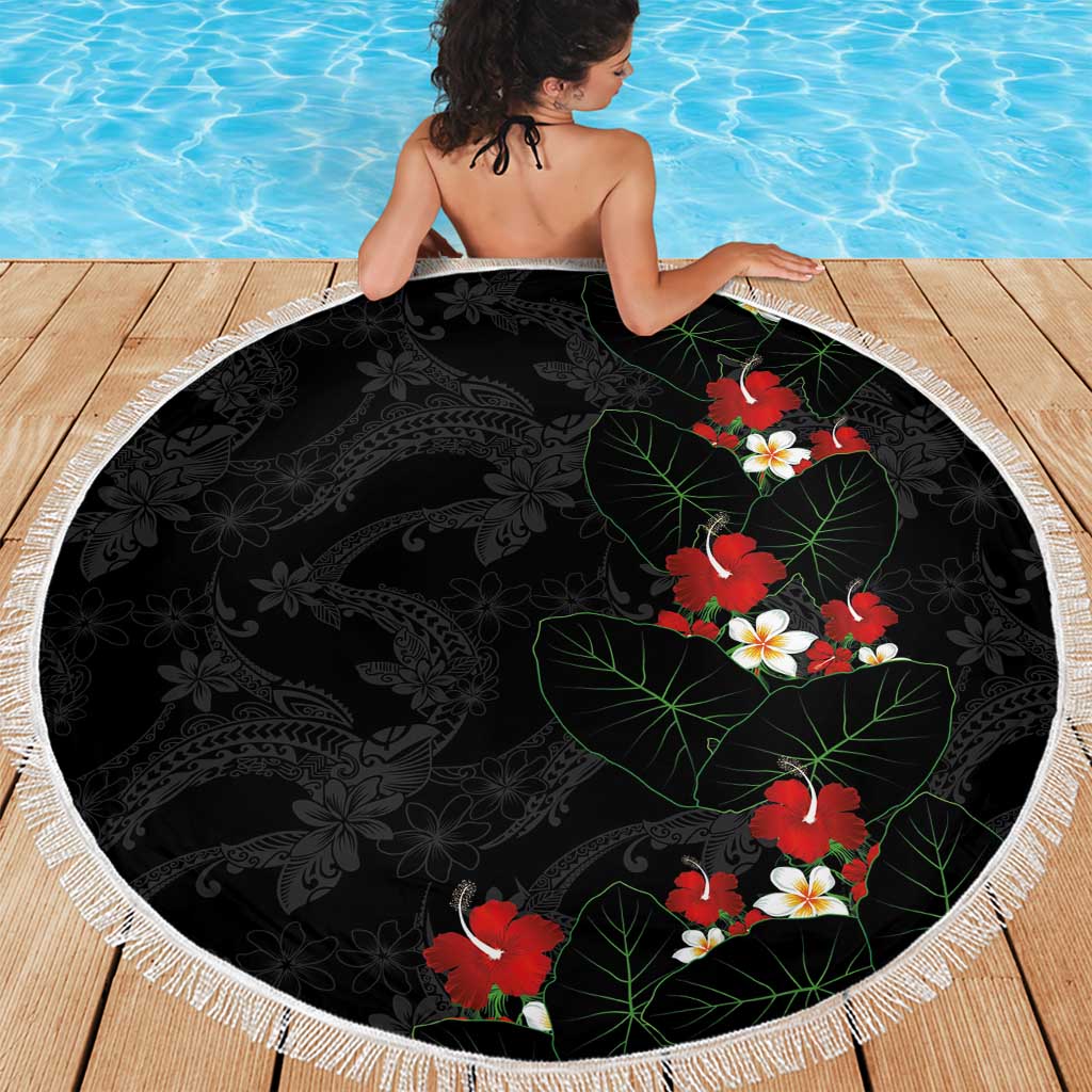 Hawaiian Taro Leaves-Hibiscus and Plumeria Beach Blanket Floral Tribal Tattoo Motif LT03 - Polynesian Pride