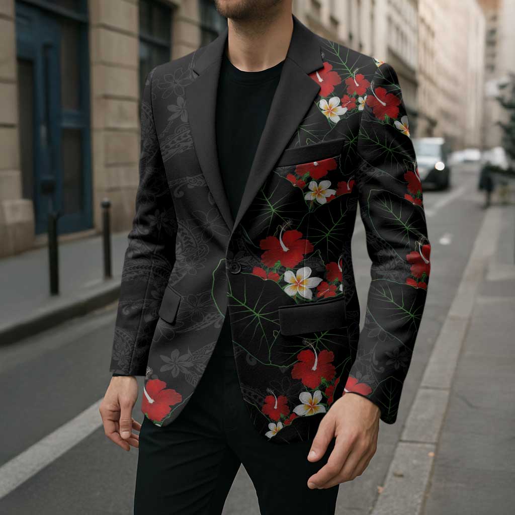 Hawaiian Taro Leaves-Hibiscus and Plumeria Blazer Floral Tribal Tattoo Motif LT03 - Polynesian Pride
