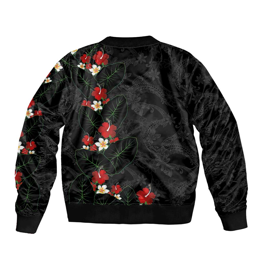 Hawaiian Taro Leaves-Hibiscus and Plumeria Bomber Jacket Floral Tribal Tattoo Motif LT03 - Polynesian Pride