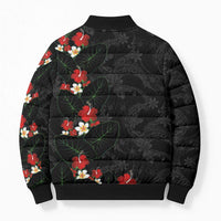 Hawaiian Taro Leaves-Hibiscus and Plumeria Bomber Puffer Jacket Floral Tribal Tattoo Motif LT03 - Polynesian Pride