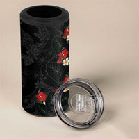 Hawaiian Taro Leaves-Hibiscus and Plumeria 4 in 1 Can Cooler Tumbler Floral Tribal Tattoo Motif LT03 - Polynesian Pride