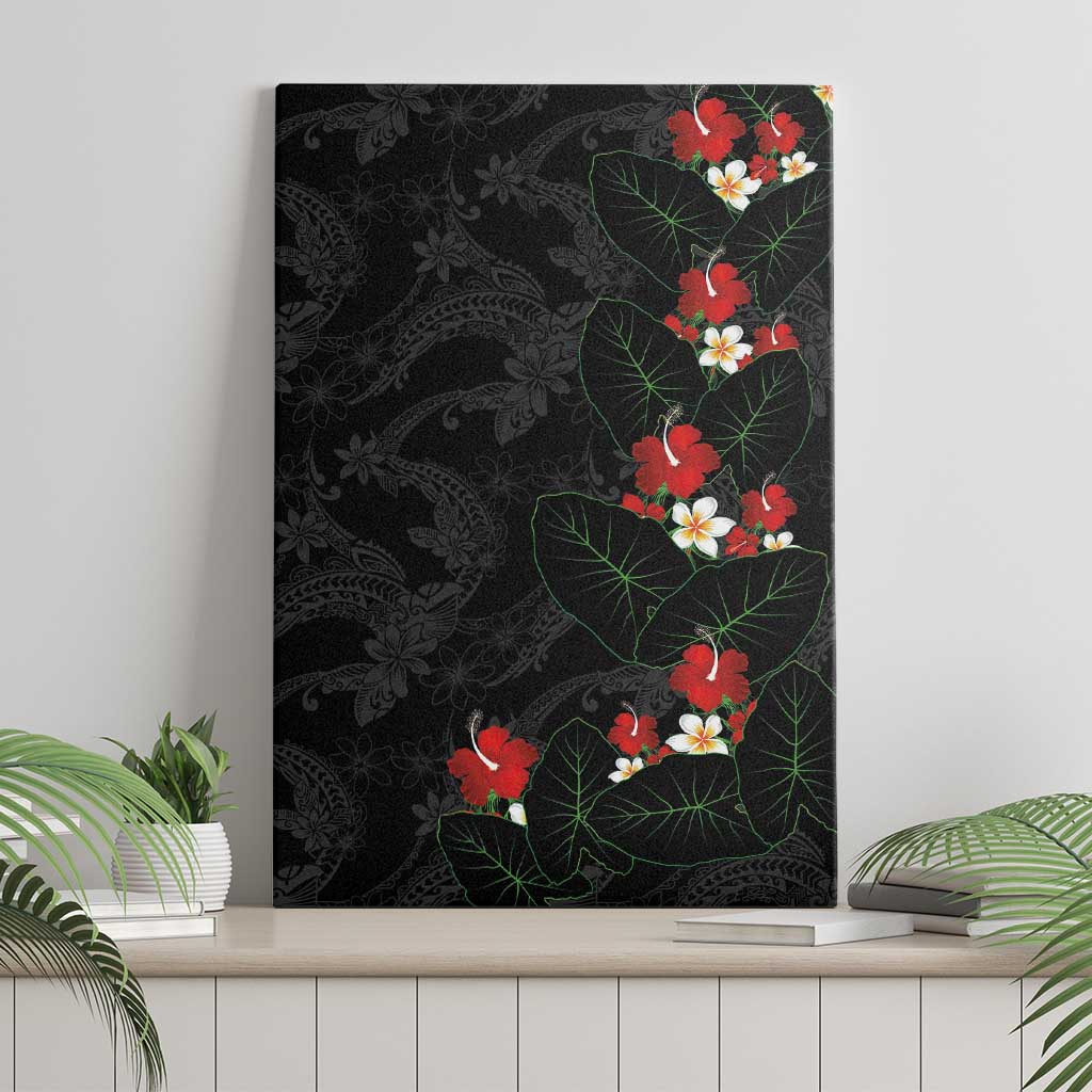 Hawaiian Taro Leaves-Hibiscus and Plumeria Canvas Wall Art Floral Tribal Tattoo Motif LT03 - Polynesian Pride