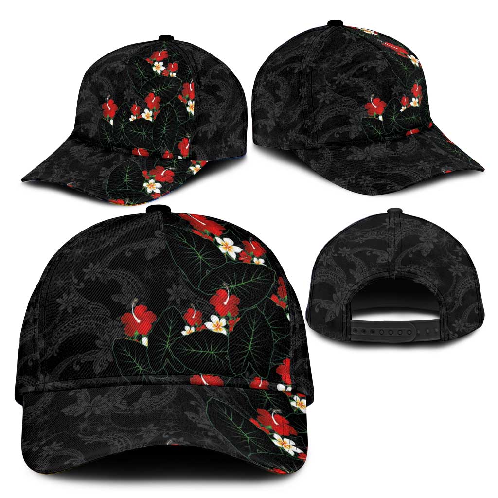 Hawaiian Taro Leaves-Hibiscus and Plumeria Classic Cap Floral Tribal Tattoo Motif LT03 - Polynesian Pride