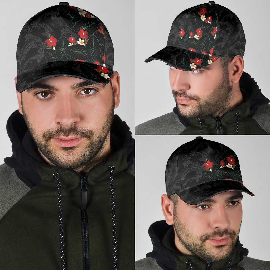 Hawaiian Taro Leaves-Hibiscus and Plumeria Classic Cap Floral Tribal Tattoo Motif LT03 - Polynesian Pride