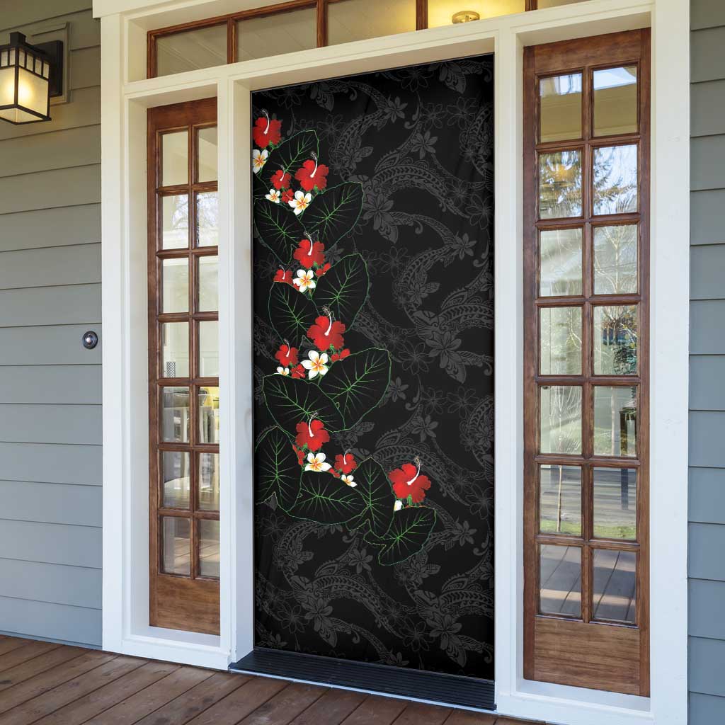 Hawaiian Taro Leaves-Hibiscus and Plumeria Door Cover Floral Tribal Tattoo Motif LT03 - Polynesian Pride