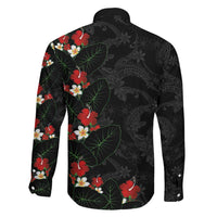Hawaiian Taro Leaves-Hibiscus and Plumeria Family Matching Summer Maxi Dress and Hawaiian Shirt Floral Tribal Tattoo Motif LT03 - Polynesian Pride