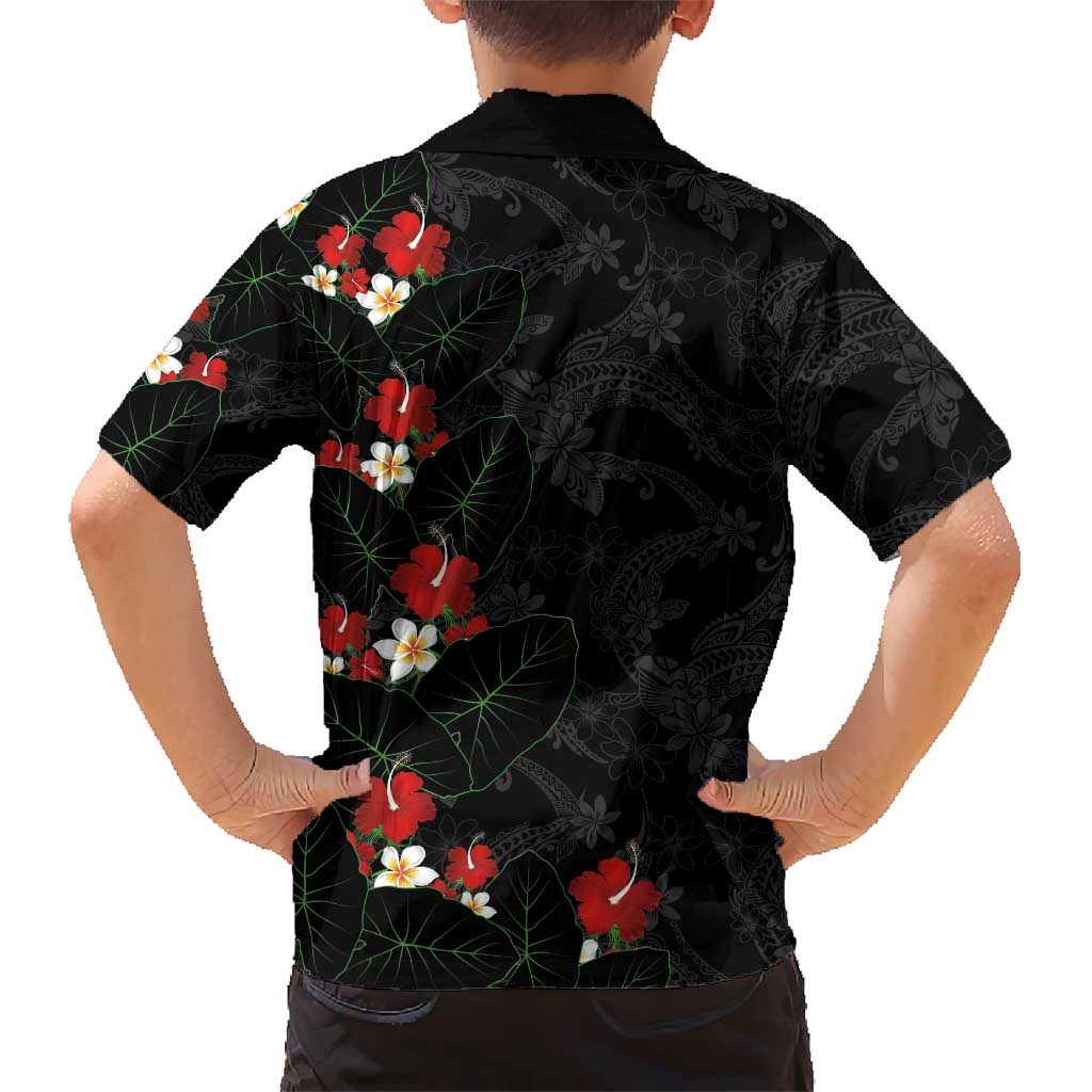 Hawaiian Taro Leaves-Hibiscus and Plumeria Family Matching Tank Maxi Dress and Hawaiian Shirt Floral Tribal Tattoo Motif LT03 - Polynesian Pride