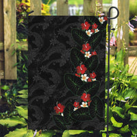 Hawaiian Taro Leaves-Hibiscus and Plumeria Garden Flag Floral Tribal Tattoo Motif LT03 Garden Flag Black - Polynesian Pride