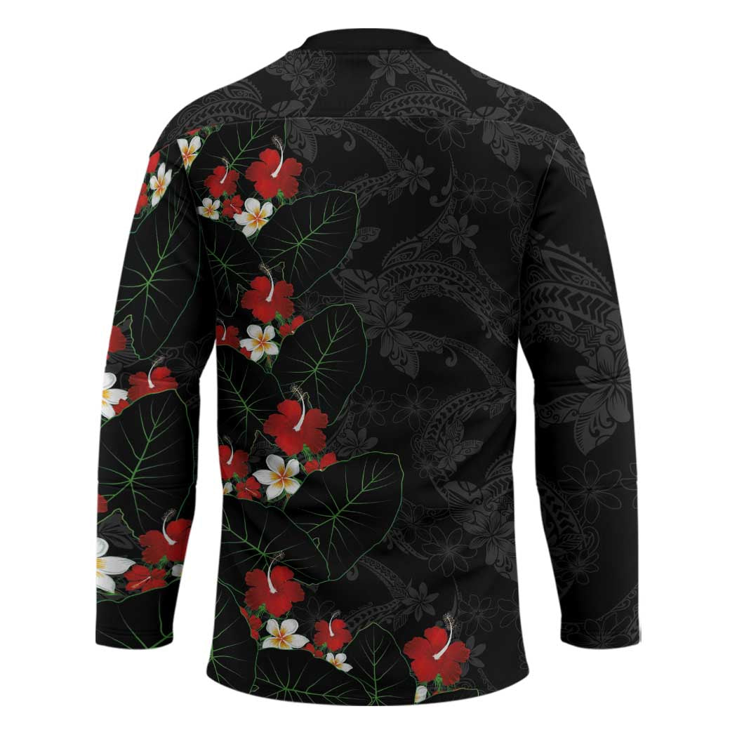 Hawaiian Taro Leaves-Hibiscus and Plumeria Hockey Jersey Floral Tribal Tattoo Motif LT03 - Polynesian Pride