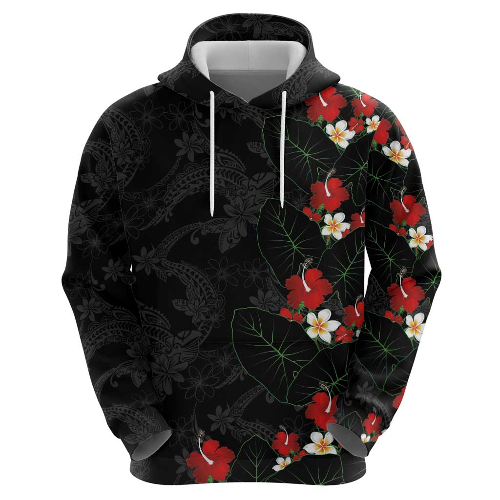 Hawaiian Taro Leaves-Hibiscus and Plumeria Hoodie Floral Tribal Tattoo Motif LT03 - Polynesian Pride