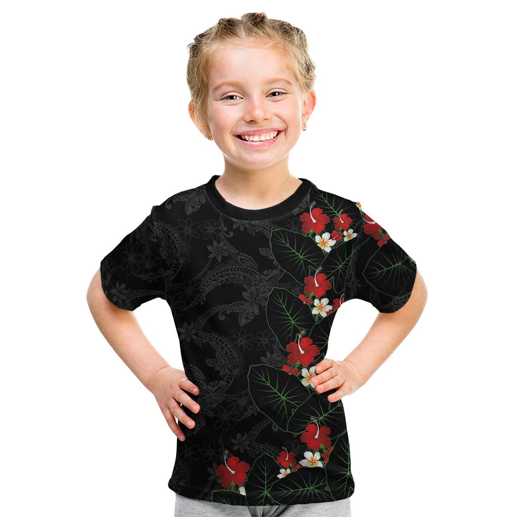 Hawaiian Taro Leaves-Hibiscus and Plumeria Kid T Shirt Floral Tribal Tattoo Motif