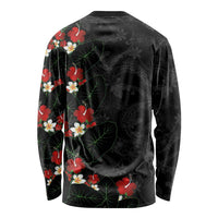 Hawaiian Taro Leaves-Hibiscus and Plumeria Long Sleeve Shirt Floral Tribal Tattoo Motif LT03 - Polynesian Pride
