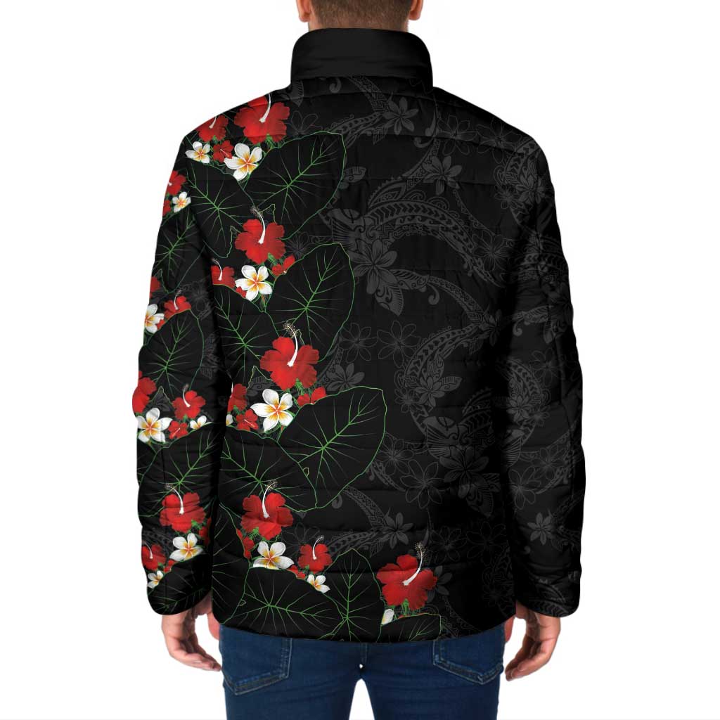 Hawaiian Taro Leaves-Hibiscus and Plumeria Padded Jacket Floral Tribal Tattoo Motif LT03 - Polynesian Pride