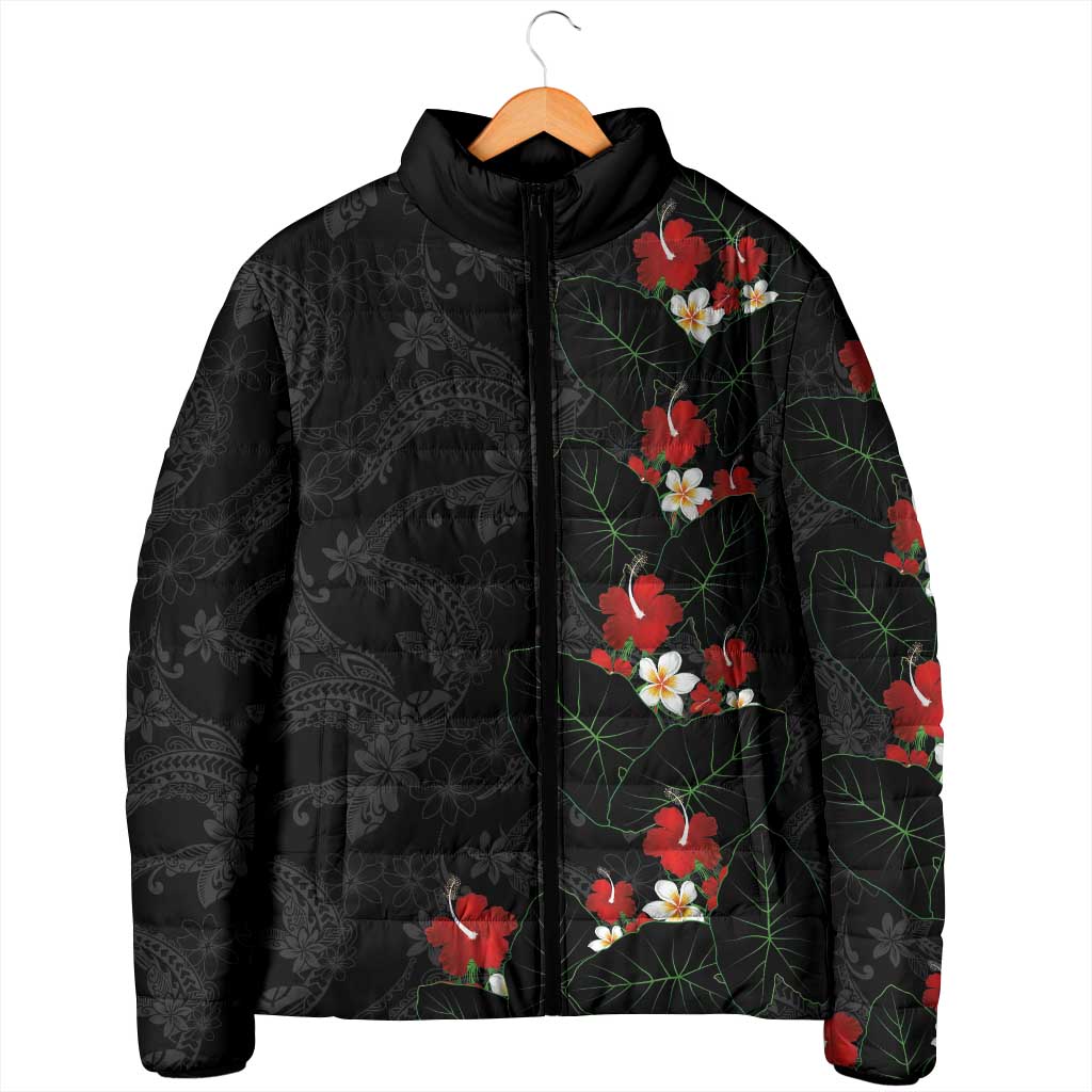 Hawaiian Taro Leaves-Hibiscus and Plumeria Padded Jacket Floral Tribal Tattoo Motif LT03 - Polynesian Pride