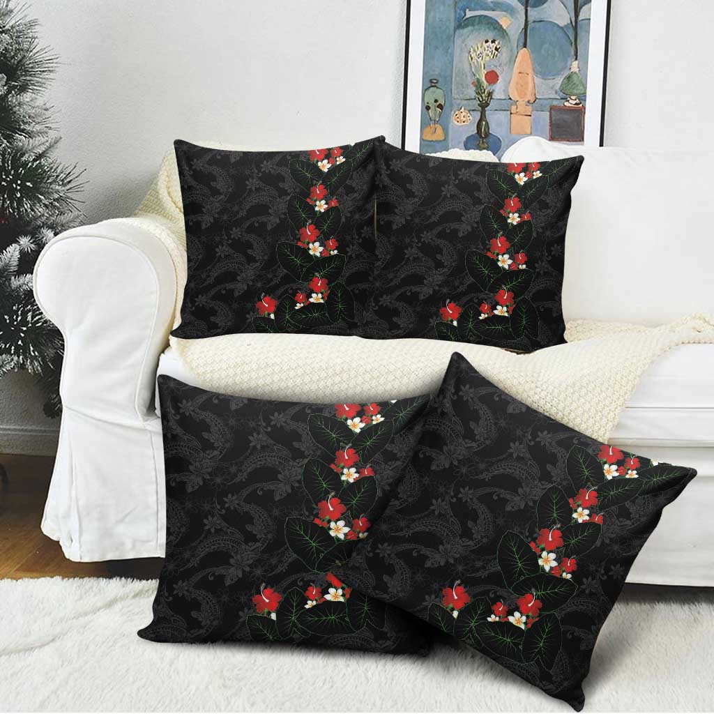 Hawaiian Taro Leaves-Hibiscus and Plumeria Pillow Cover Floral Tribal Tattoo Motif LT03 - Polynesian Pride