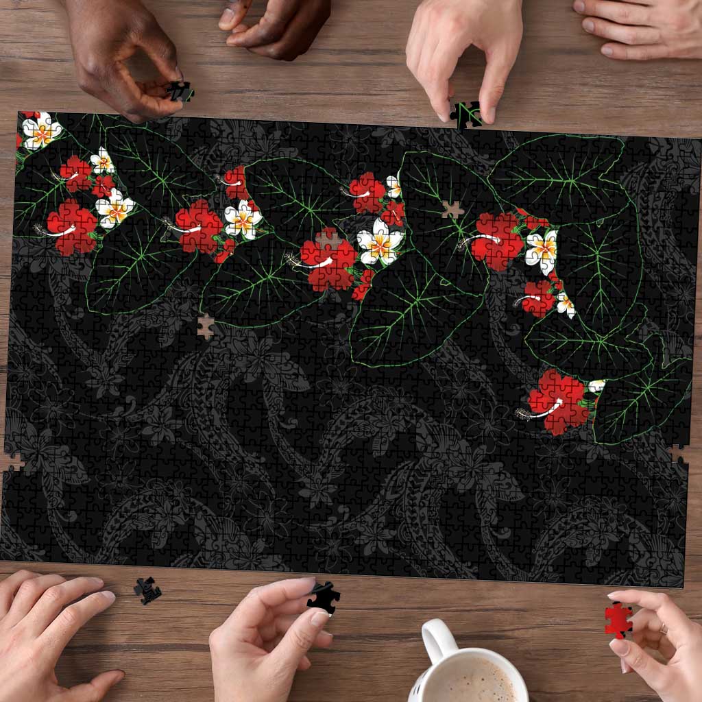 Hawaiian Taro Leaves-Hibiscus and Plumeria Puzzle Floral Tribal Tattoo Motif LT03 - Polynesian Pride