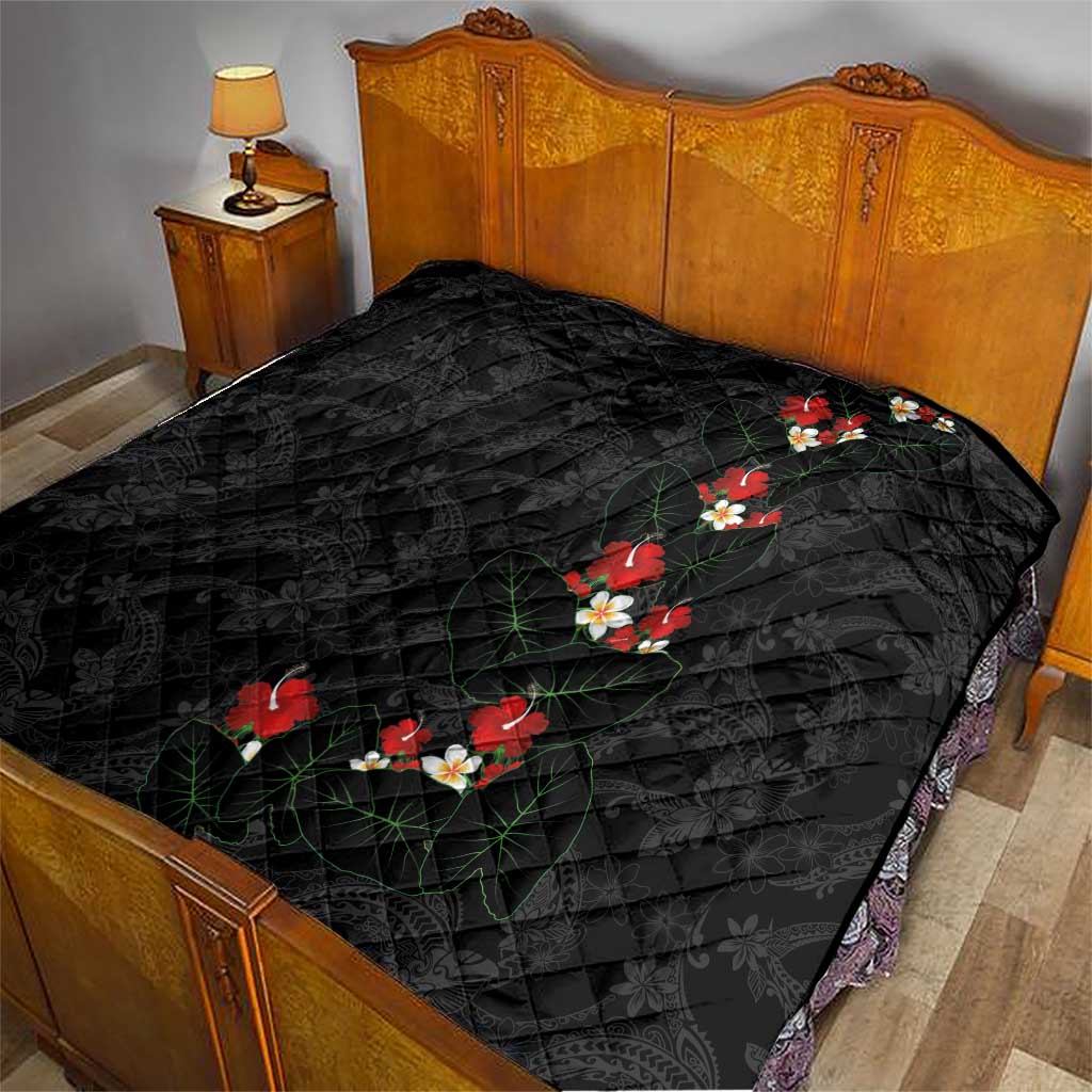 Hawaiian Taro Leaves-Hibiscus and Plumeria Quilt Floral Tribal Tattoo Motif LT03 - Polynesian Pride