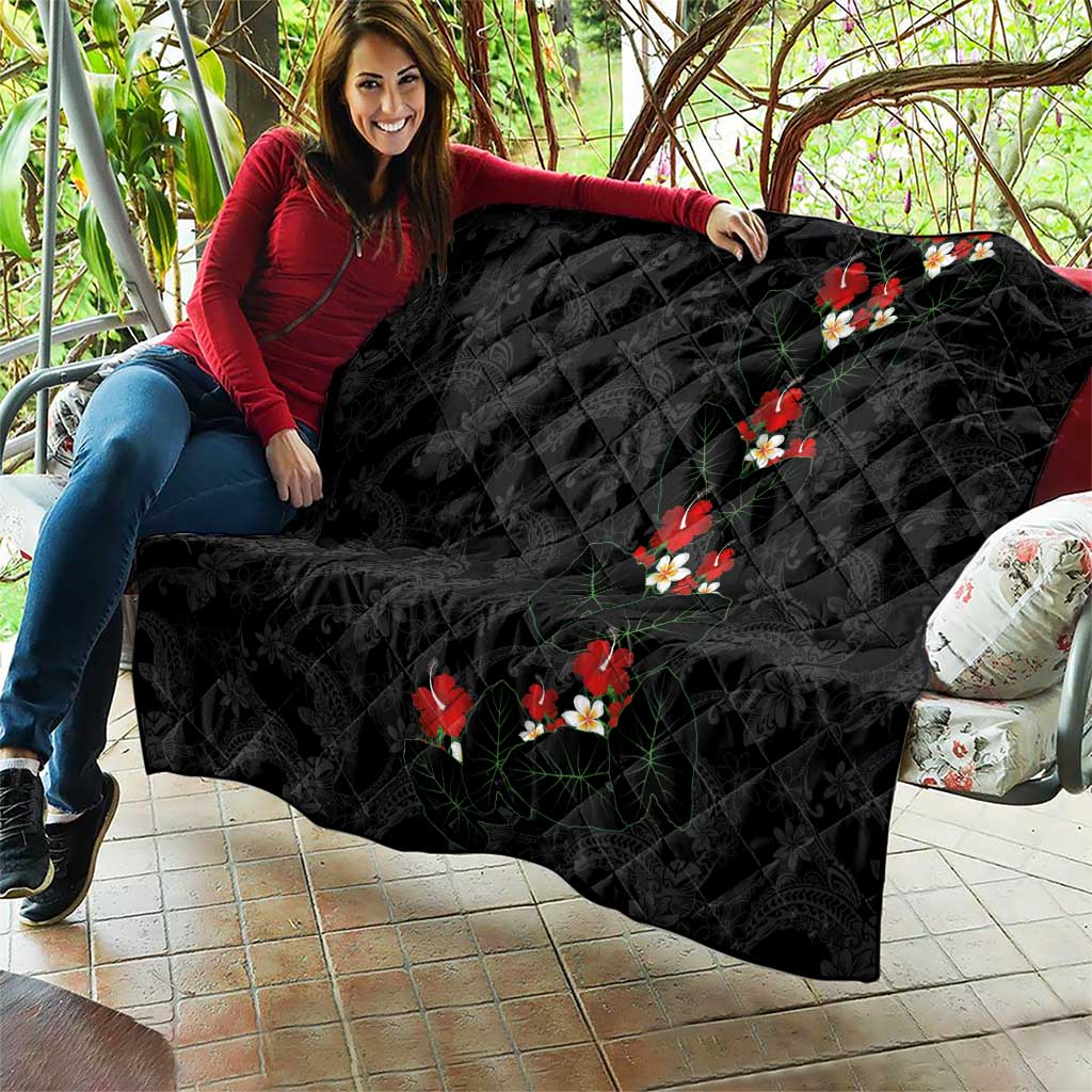 Hawaiian Taro Leaves-Hibiscus and Plumeria Quilt Floral Tribal Tattoo Motif LT03 - Polynesian Pride