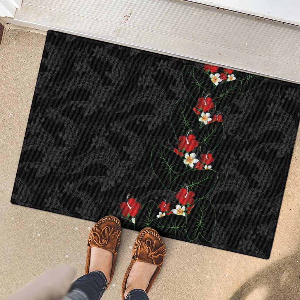 Hawaiian Taro Leaves-Hibiscus and Plumeria Rubber Doormat Floral Tribal Tattoo Motif LT03 - Polynesian Pride