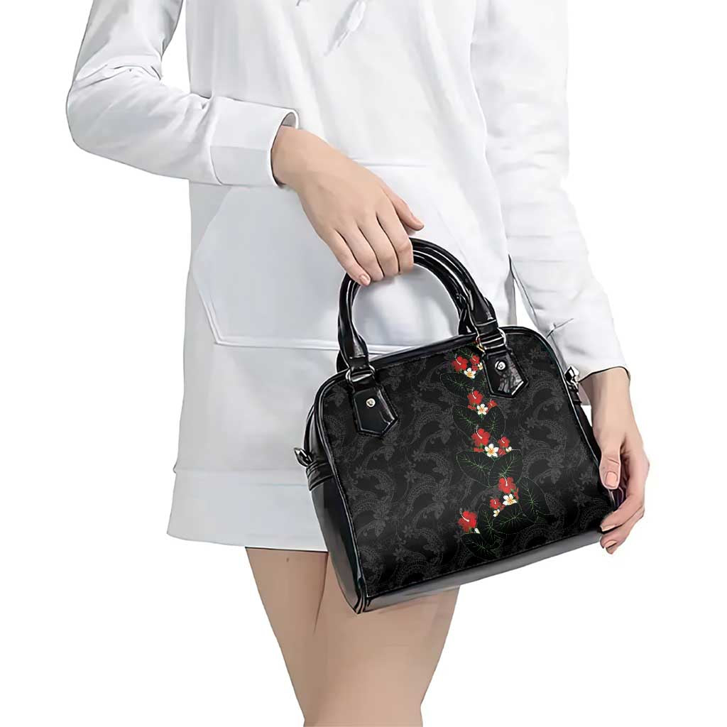 Hawaiian Taro Leaves-Hibiscus and Plumeria Shoulder Handbag Floral Tribal Tattoo Motif LT03 - Polynesian Pride