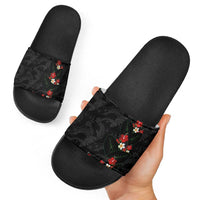 Hawaiian Taro Leaves-Hibiscus and Plumeria Slide Sandals Floral Tribal Tattoo Motif LT03 - Polynesian Pride