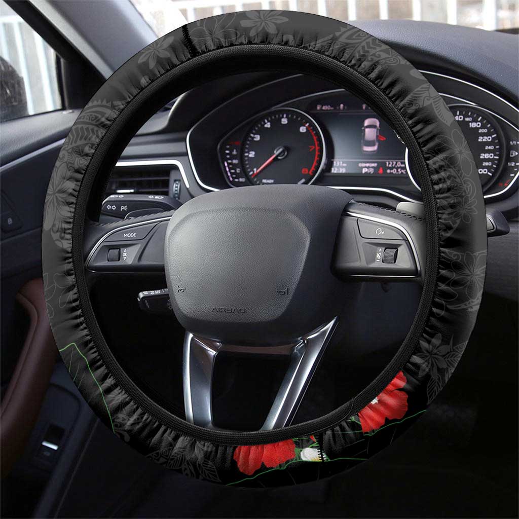 Hawaiian Taro Leaves-Hibiscus and Plumeria Steering Wheel Cover Floral Tribal Tattoo Motif LT03 - Polynesian Pride