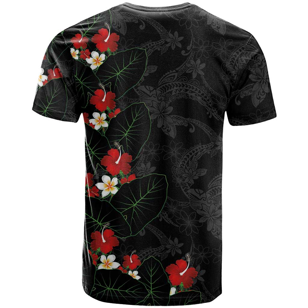 Hawaiian Taro Leaves-Hibiscus and Plumeria T Shirt Floral Tribal Tattoo Motif LT03 - Polynesian Pride