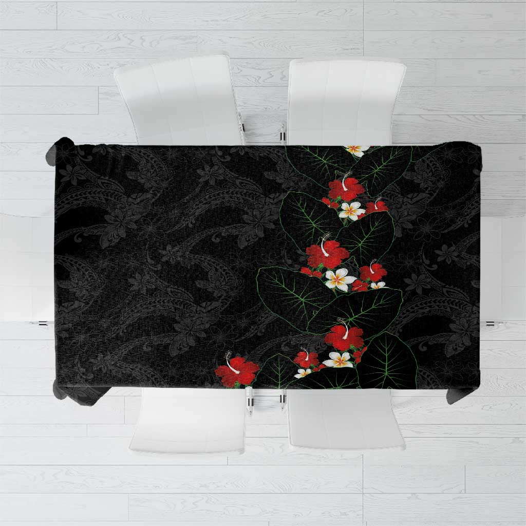 Hawaiian Taro Leaves-Hibiscus and Plumeria Tablecloth Floral Tribal Tattoo Motif LT03 Black - Polynesian Pride