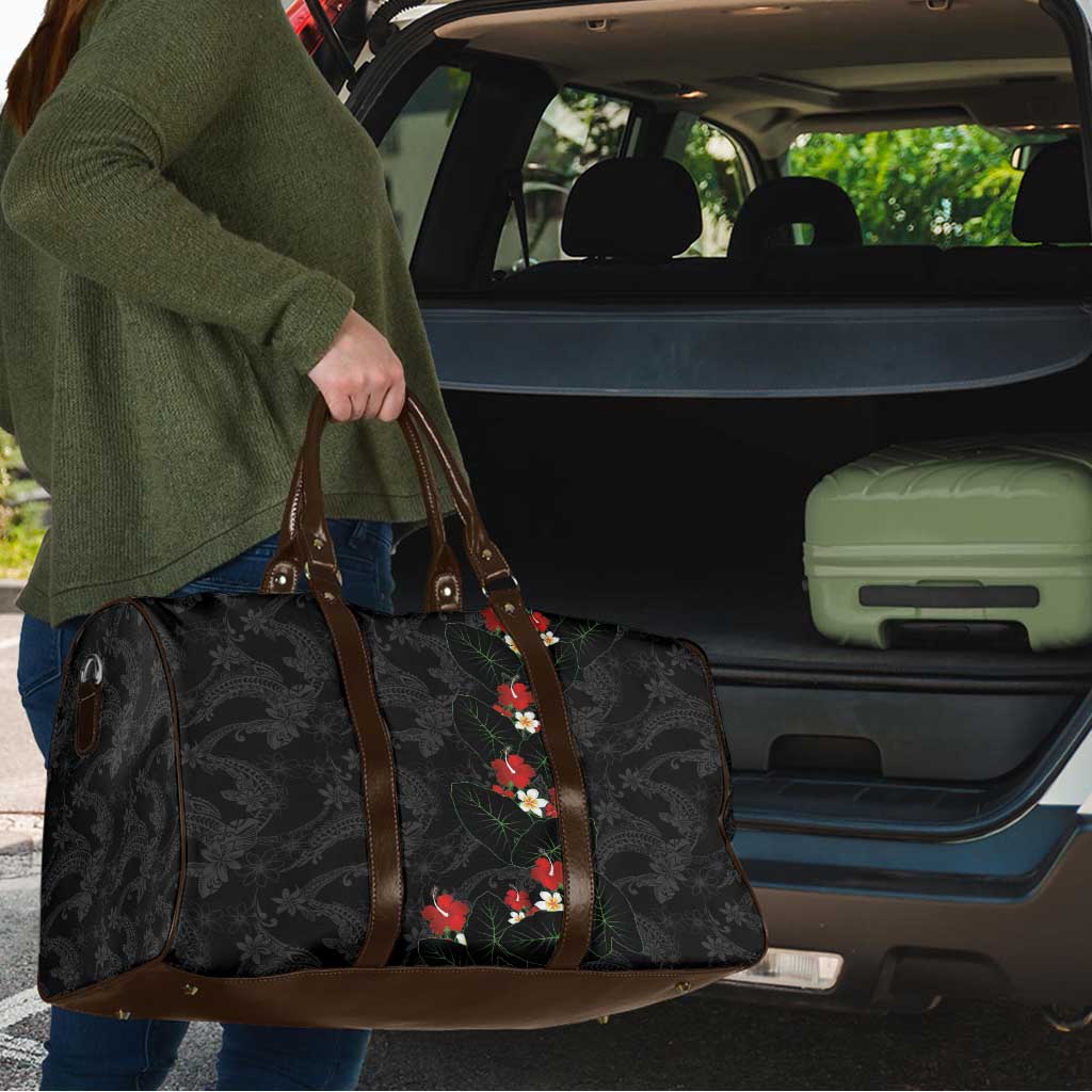 Hawaiian Taro Leaves-Hibiscus and Plumeria Travel Bag Floral Tribal Tattoo Motif LT03 - Polynesian Pride