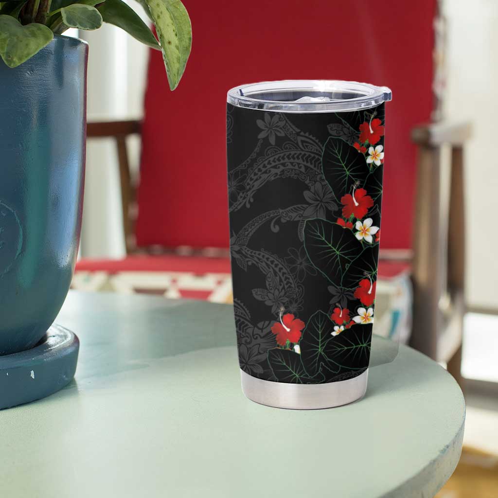 Hawaiian Taro Leaves-Hibiscus and Plumeria Tumbler Cup Floral Tribal Tattoo Motif LT03 - Polynesian Pride
