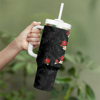 Hawaiian Taro Leaves-Hibiscus and Plumeria Tumbler With Handle Floral Tribal Tattoo Motif LT03 - Polynesian Pride